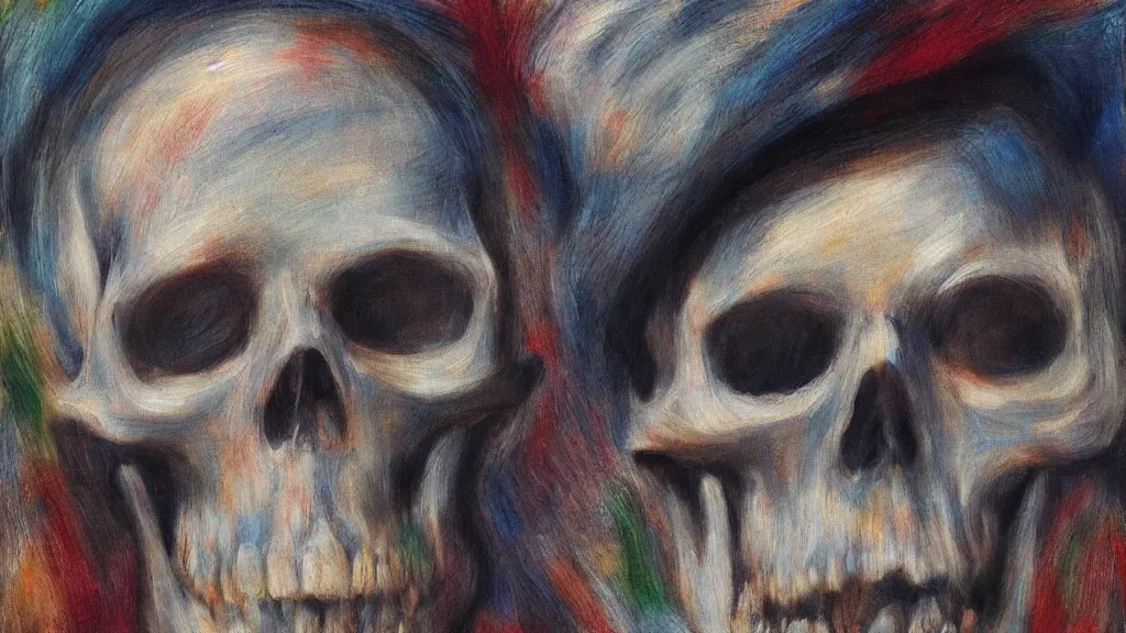 Image similar to abstract skull in style of pierre - auguste renoir,, fine details,