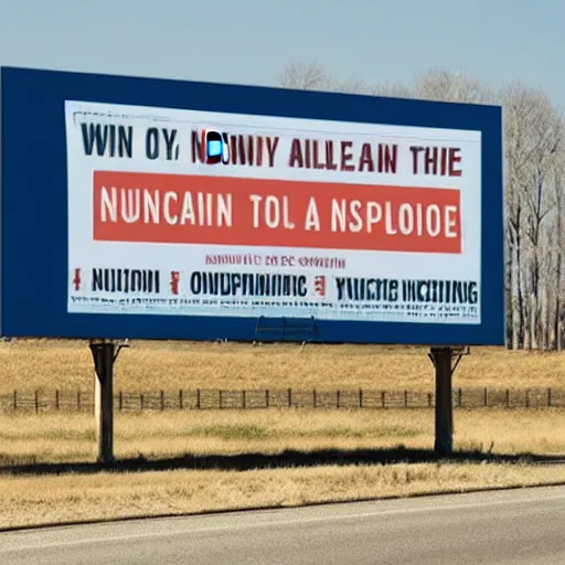 Prompt: ominous billboard warning of nuclear fallout