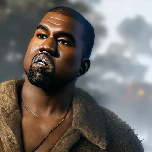 Image similar to kanye west as a horse in red dead redemption, splash art, movie still, detailed face, photorealistic facial features, cinematic lighting, dramatic, octane render, long lens, shallow depth of field, bokeh, anamorphic lens flare, 8 k, hyper detailed, 3 5 mm film grain