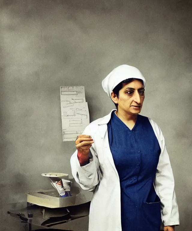 Image similar to a color photograph of the nurse marzieh zakeri in her workplace, by thomas ruff, out of place, intense, bold, hyperrealistic, ultra sharp, extra details, ultra high quality, trending on pinteresst