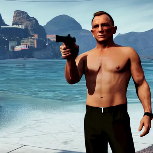 Prompt: daniel craig as 0 0 7 in a gta 5 loading screen