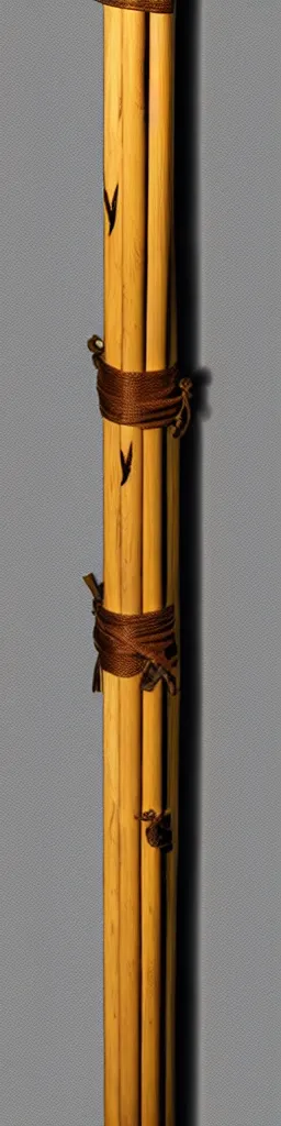 Prompt: picture of a single wooden long straight thin ninja fighting staff, weapon, highlight, sci - fi, fantasy, dnd, close shot, bright uniform background, award winning