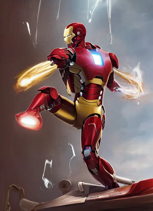 Prompt: Iron man as an Apex Legends character, in the laundry, ironing a shirt on an ironing board digital illustration portrait design by, Mark Brooks and Brad Kunkle detailed, gorgeous lighting, wide angle action dynamic portrait