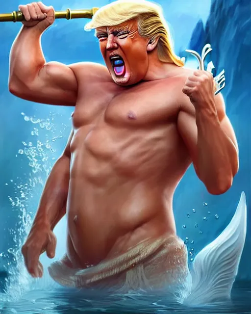 Image similar to character concept art of donald trump as poseidon | cute - fine face, pretty face, realistic shaded perfect face, fine details by stanley artgerm lau, wlop, rossdraws, james jean, andrei riabovitchev, marc simonetti, and sakimichan, tranding on artstation