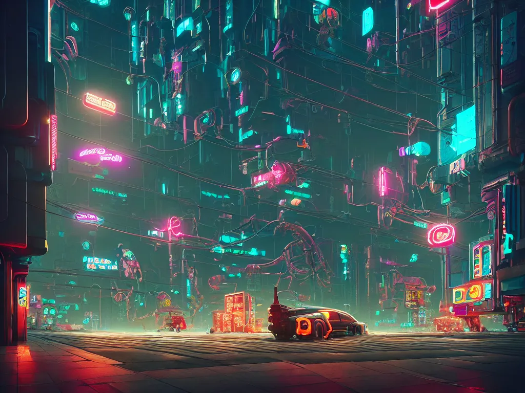 Image similar to cyberpunk city retro arcade, robotic limbs:: Simon Stålenhag and beeple and James Gilleard and Justin Gerard :: ornate, dynamic, particulate, intricate, elegant, highly detailed, centered, artstation, smooth, sharp focus, octane render, 3d