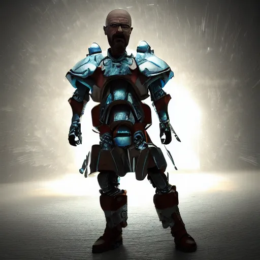 Prompt: Walter White in futuristic battle armor with shields, 4k octane render, highly detailed