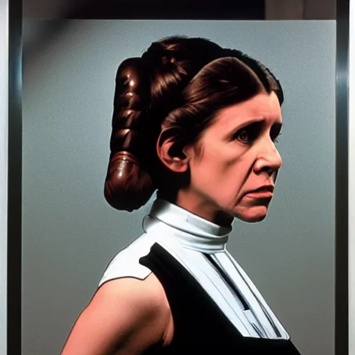 Image similar to a film still of princess leia scared, artwork by caravaggio