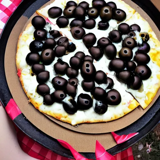 Image similar to gender reveal pizza writing GIRL in black olives