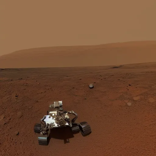 Image similar to A photo of Curiosity failing its landing on Mars, due to a sandstorm, at sunset