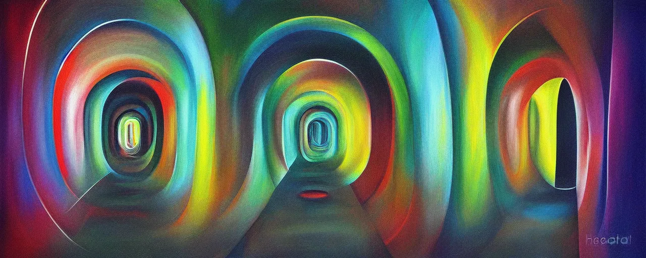 Image similar to long tunnel ego - self axis, surrealistic painting by ronny khalil