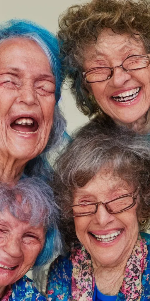 Image similar to smiling grandmas in the house on psychedelics