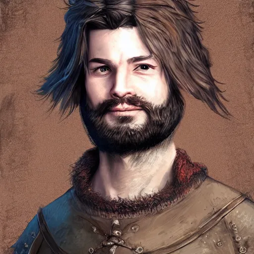 Prompt: 5 0 years old man, stonky : : brown hair, stubble beard : : decorated medieval clothing : : high detail, digital art, rpg, concept art, illustration