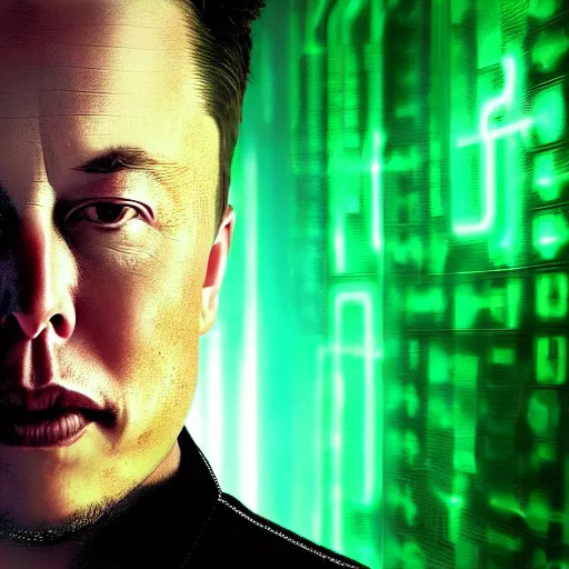 Image similar to elon musk inside the matrix, digital art, artistic, artistic colors, dramatic lighting, 8k