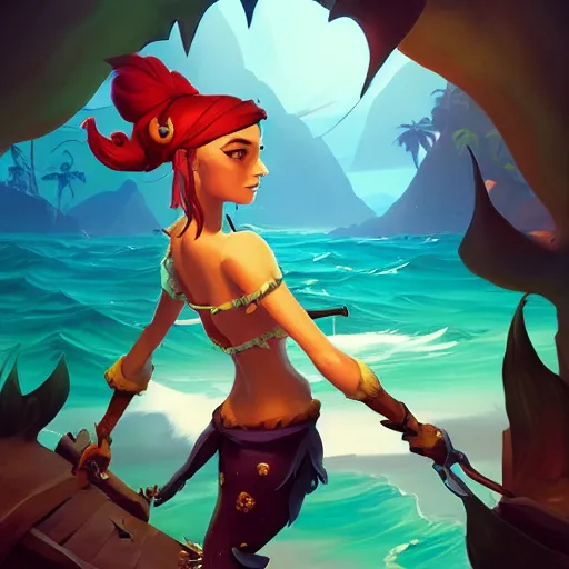 Image similar to jack the pirate mermaid on sea of thieves game avatar hero, behance hd by jesper ejsing, by rhads, makoto shinkai and lois van baarle, ilya kuvshinov, rossdraws global illumination