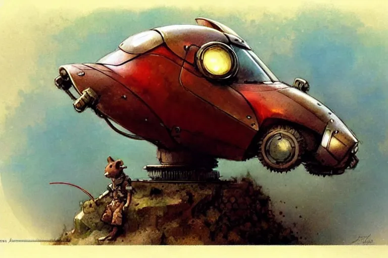 Image similar to adventurer ( ( ( ( ( 1 9 5 0 s retro future robot mouse explorer vehical. muted colors. ) ) ) ) ) by jean baptiste monge!!!!!!!!!!!!!!!!!!!!!!!!! chrome red