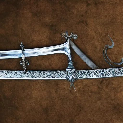 Image similar to photograph of an ornate fantasy sword with a zig-zag shaped blade