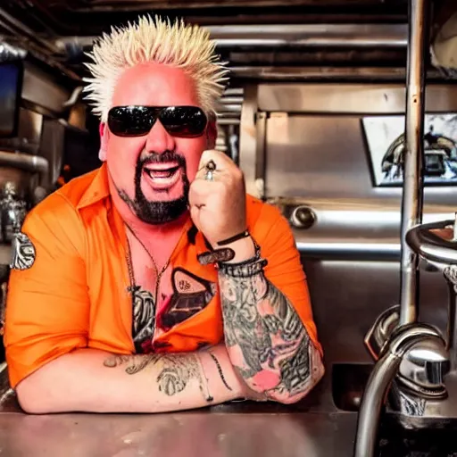 Image similar to guy fieri in the bathysphere trieste at the bottom of the marianas trench