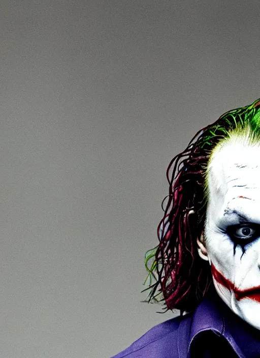 Image similar to film still of Johnny Depp as The Joker in The Dark Knight, 4k