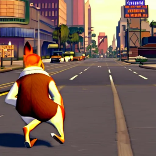 Prompt: Screenshot from the original Grand Theft Auto III featuring Nick Wilde (from Zootopia)