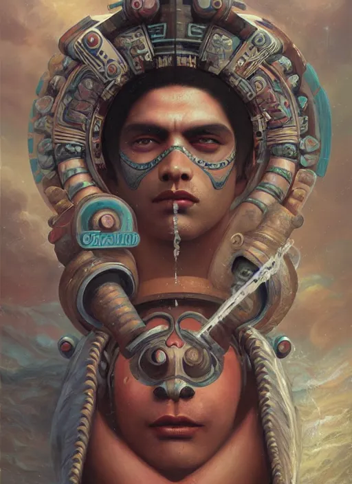 Prompt: portrait of tlaloc the aztec god of rain and thunder, by bogdan rezunenko and denys tsiperko and tom bagshaw, magic realism