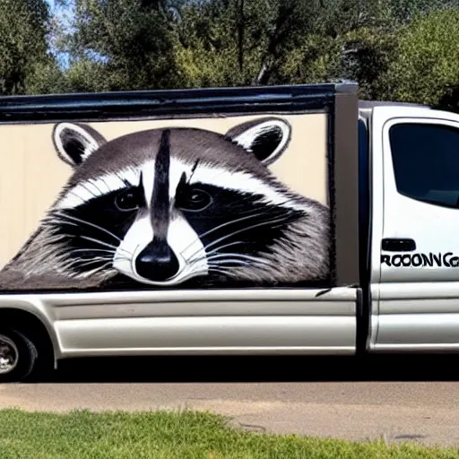 Image similar to raccoon graffiti on back of truck,