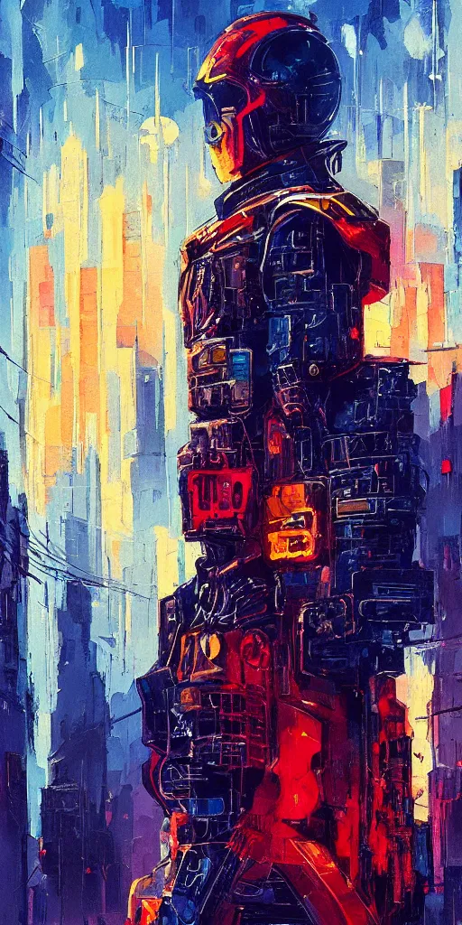 Image similar to a brilliant loose brushwork gouache painting of a cyberpunk knight by alena aenami in the style of baroque art, dynamic lighting