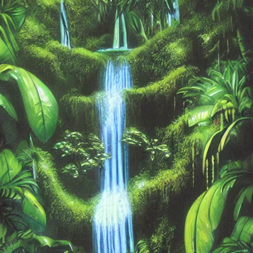 Image similar to beautiful lush jungle waterfall cascade by les edwards