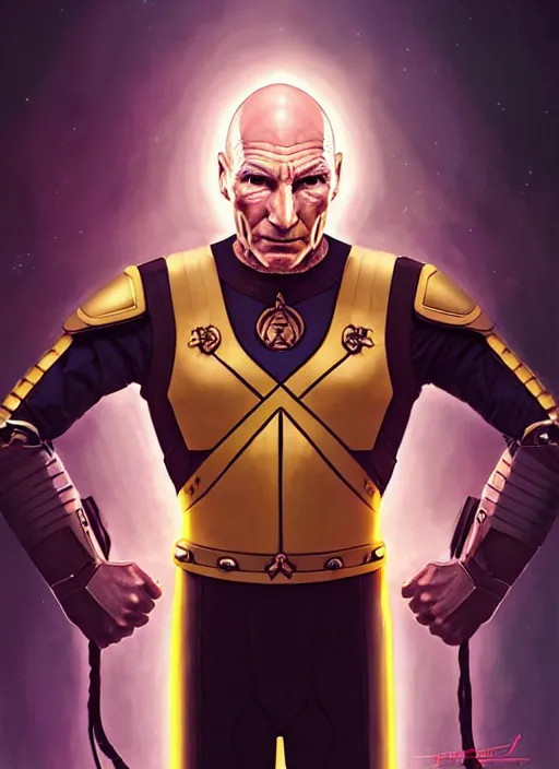 Prompt: Symmetry!! portrait of Captain Picard, warrior in sci-fi armour, tech wear, muscular!! Glowing lights!! sci-fi, intricate, elegant, highly detailed, digital painting, artstation, concept art, smooth, sharp focus, illustration, art by artgerm and greg rutkowski and alphonse mucha