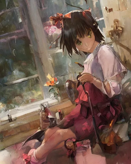 Image similar to young girl in maid uniform by Stanley Artgerm Lau, WLOP, Rossdraws, James Jean, Andrei Riabovitchev, Marc Simonetti, and kyoani, krenz cushart, pixiv