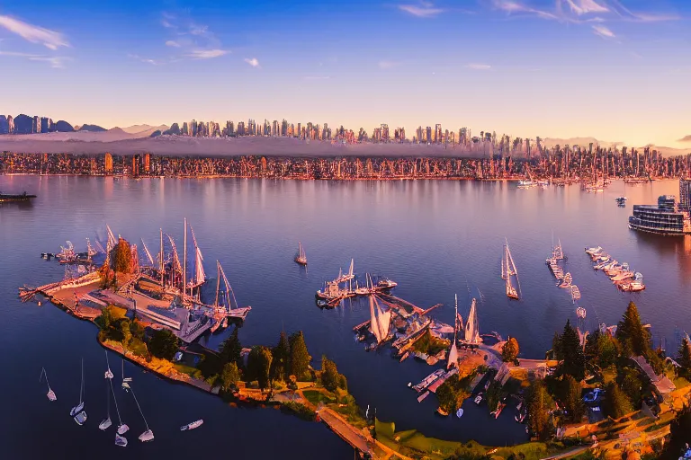 Prompt: vancouver, bc, view of the city by makoto shinkai 4k anime wallpaper, false creek, stanley park, makoto shinkai movie, beautiful cityscape by makoto shinkai