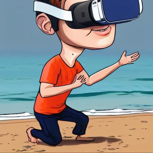 Prompt: cartoon mark zuckerberg wearing a vr headset on the beach