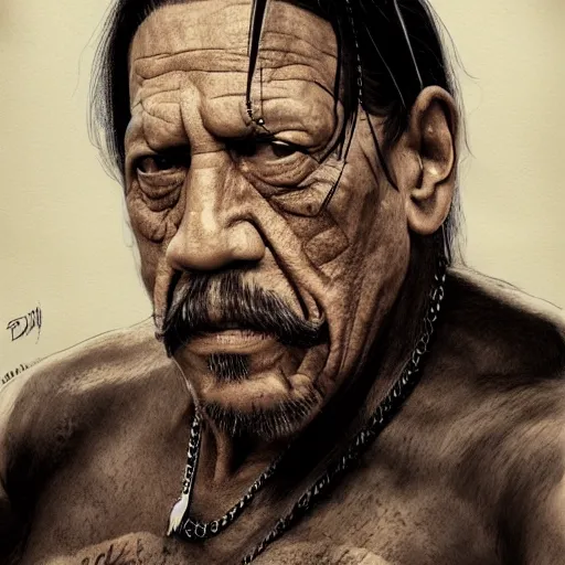 Prompt: danny trejo having staring contest with bear, photorealistic, concept, artstation