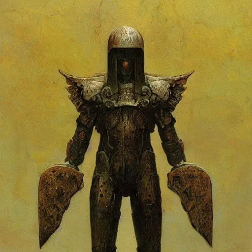 Image similar to arch angel in ancient armor concept, beksinski