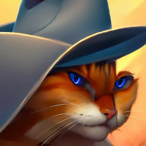 Image similar to a cowboy cat with a cowboy hat, Russian blue cat. By Makoto Shinkai, Stanley Artgerm Lau, WLOP, Rossdraws, James Jean, Andrei Riabovitchev, Marc Simonetti, krenz cushart, Sakimichan, trending on ArtStation, digital art.