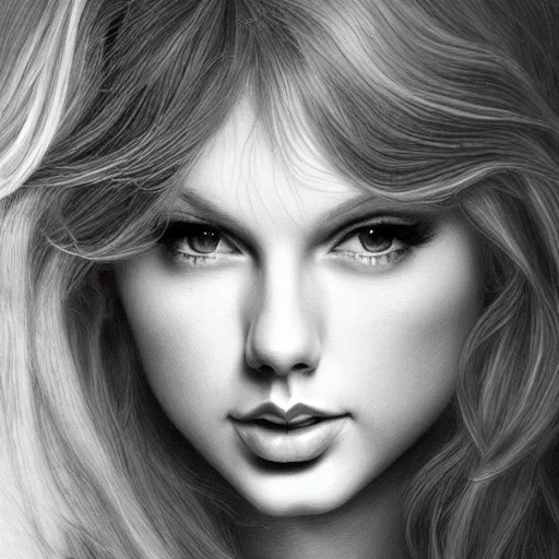 Image similar to pencil art, detailed portrait of taylor swift, intricate,, oil painting, by yoshitaka amano, cinematic lighting