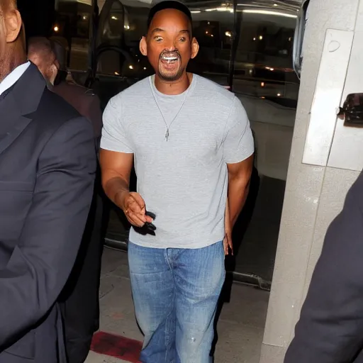 Image similar to Will Smith is actually cake inside, paparazzi photograph