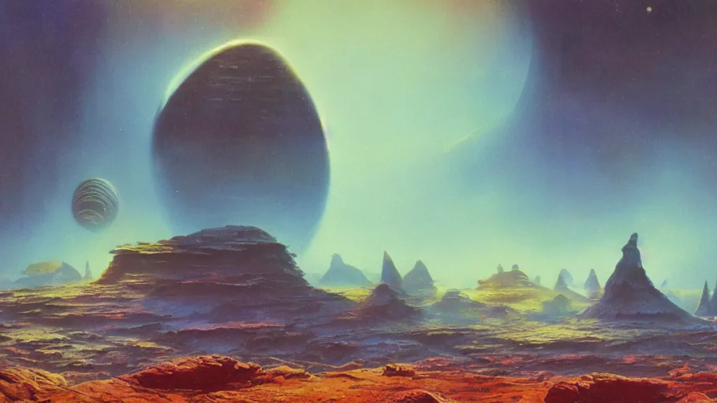 Prompt: otherworldly atmospherics of an alien planet by arthur haas and bruce pennington and paul lehr, cinematic matte painting