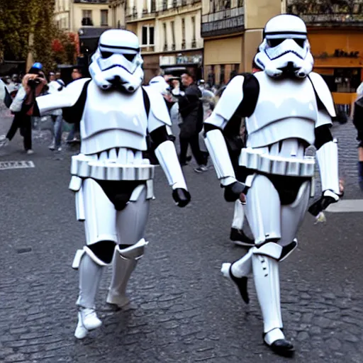 Prompt: storm troopers on the streets of paris, taking photos
