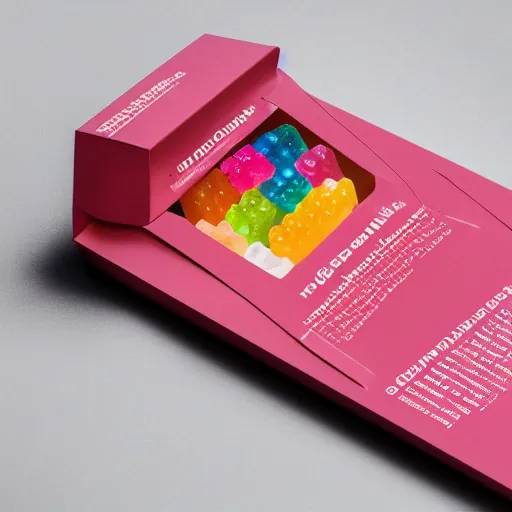 Image similar to original design concept of a minimalist packaging for gummy bears, studio lighting, minimalist style