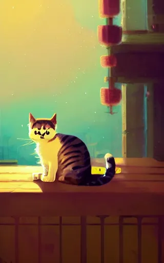 Image similar to cute cat, by victo ngai and andreas rocha and greg rutkowski, trending on artstation, unreal engine, 8 k hd wallpaperjpeg artifact, blur, artfact