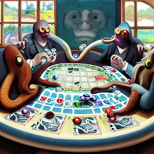 Prompt: octopuses playing poker