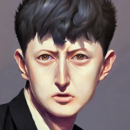 Image similar to hyper realistic, surreal, portrait of mob psycho, shigeo kageyama painted by greg rutkowski, wlop, loish,