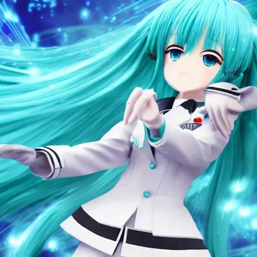 Prompt: hatsune miku as a weather services chief, epic, 4 k resolution, anime, pixiv, extremely detailed, very sharp, vibrant, beautiful - c 1 0