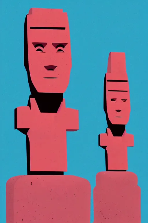 Image similar to cubist moai statue cutout digital illustration cartoon colorful beeple