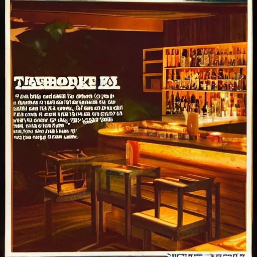 Image similar to mid century magazine advertisement for a midwest tiki bar in indianapolis. ambient lighting, highly detailed. 3 5 mm.