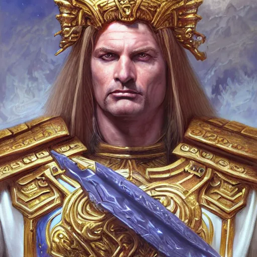 Image similar to The God Emperor of Mankind as a fantasy D&D character, portrait art by Donato Giancola and James Gurney, digital art, trending on artstation