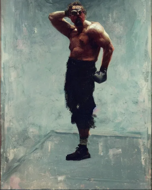 Prompt: sigma sam hyde standing triumphantly on a boxing stage, smooth, sharp focus, by jeremy lipkin, john berkey, claude monet, dino valls