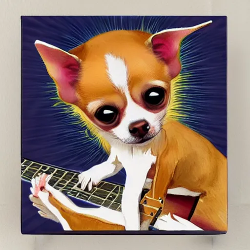 Image similar to chihuahua dog with big ears playing the blues guitar