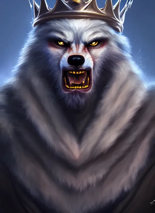 Portrait Painting Of Werewolf King With Crown, 