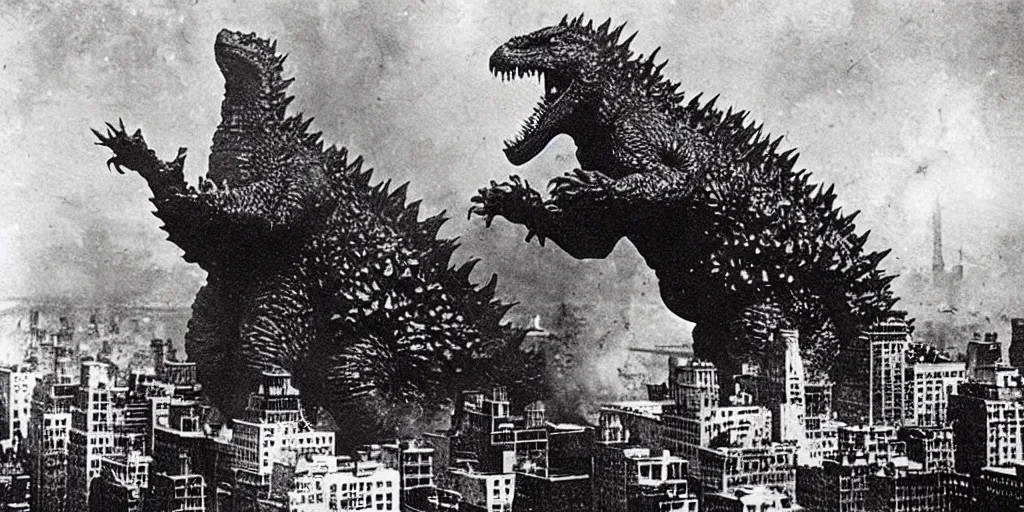 Prompt: “Godzilla attacking New York, 1900’s photo”